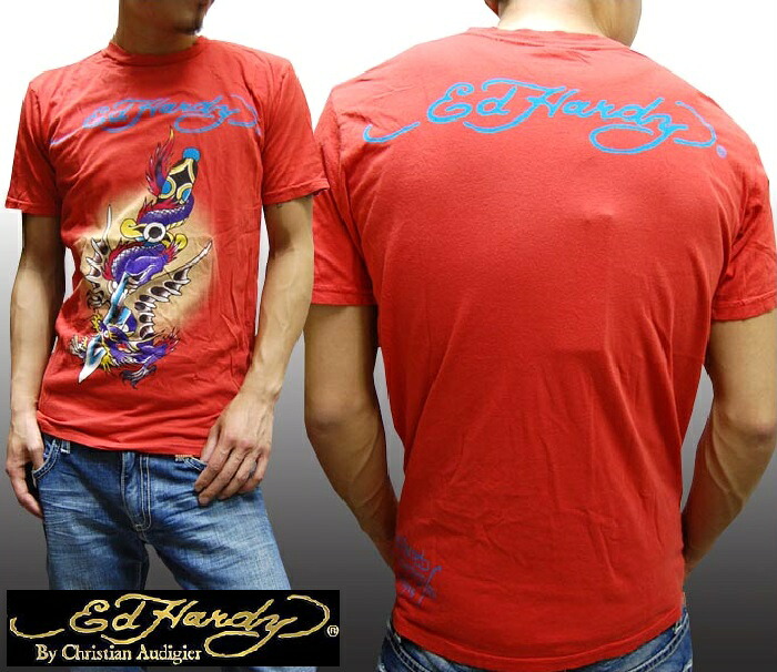 ＼店内全品ポイント11倍／ ED HARDY エドハーディー メンズ Tシャツ DRAGON　SWORD レッド ビンテージ USAモデル 新品 MADE IN USA