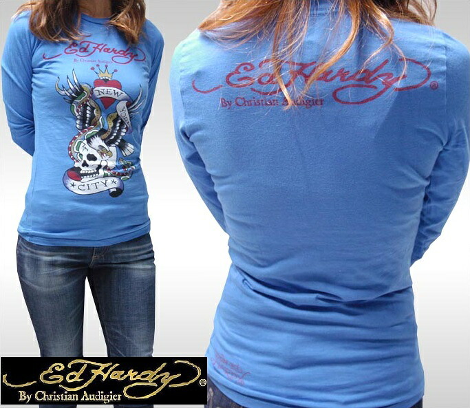 セール 送料無料 エドハーディー レディース ロンT 200種類の品揃え Ed Hardy NYC ニューヨーク ブルー トップス 長袖 Tシャツ エド・ハーディー 正規品 ブランド クリスチャン オードジェー ロック サーフ｜NYST　セレクトショップ ニスト