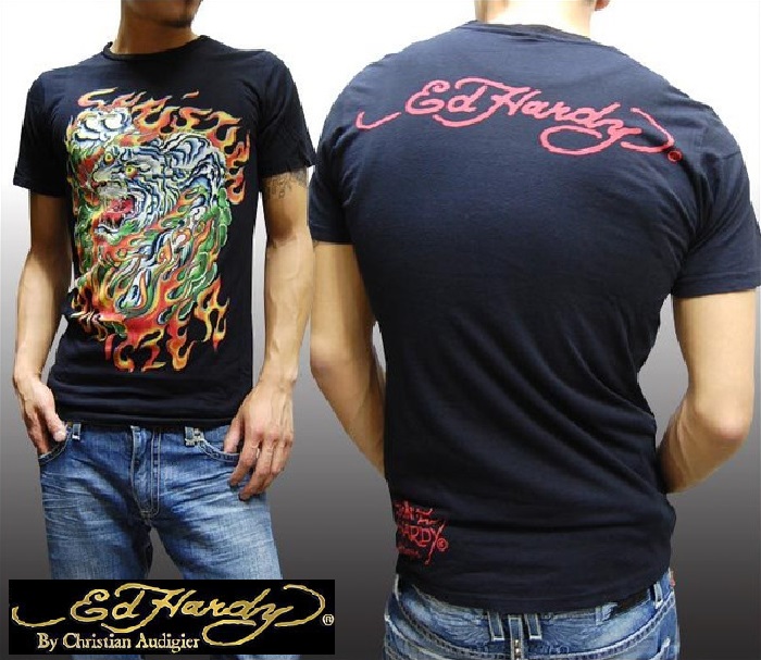 ＼店内全品ポイント11倍／ ED HARDY エドハーディー メンズ Tシャツ FLAMING TIGER ブラック ビンテージ USAモデル 新品 MADE IN USA