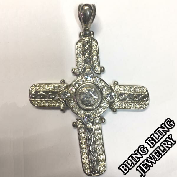 ＼店内全品ポイント11倍／ 送料無料 セール HIPHOPジュエリー メンズ ネックレス トップ　CROSS クロス 8 ジルコニア シルバー 925 プレーティング ストリート ヒップホップ アクセサリー ブリンブリン ジュエリー HIPHOP B系 ブランド ミュージック レディース
