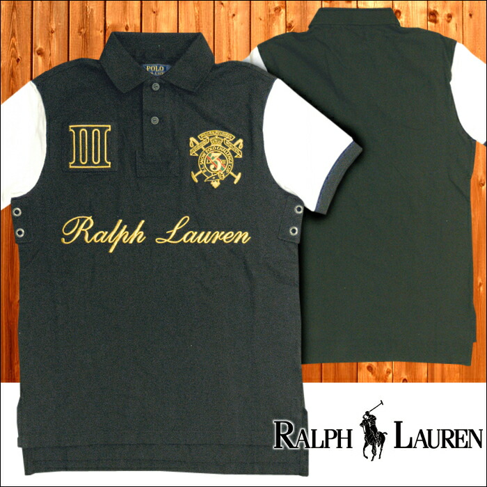 POLO RALPH LAUREN ポロ ラルフローレン メンズ 半袖 2声の調子 鹿の子 スポーツシャツ 黒いこと 白いこと ゴールド 刺しゅう ラルフ 心地好い アメカジ