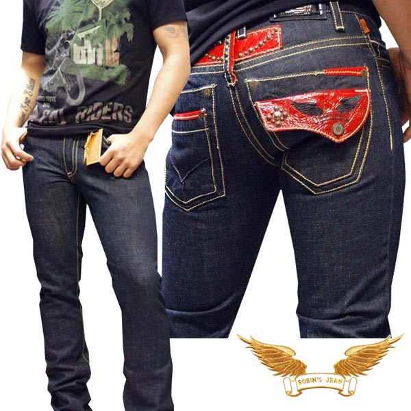 ＼店内全品ポイント11倍／ 50%OFF セール 送料無料 ロビンズジーン メンズ デニム ストレート パンツ ROBIN'S JEAN LEATHER FLAP RED スタッズ RAW 160 safari ハイブランド ジーンズ ブランド ロビンズジーンズ セレブ ロビンジーンズ ストリート カジュアル