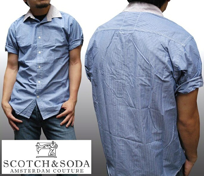 大売り出し  スコッチウイスキー\u0026炭酸ソーダ プルオーバー  400類概念の品揃え  SCOTCH\u0026SODA スコッチアンドソーダ メンズ 半袖 縞模様 プルオーバー 青み プルオーバー 名取り草プルオーバー 心地好い ブランド名 ヴィンテージ ロンハーマン セレブ 086