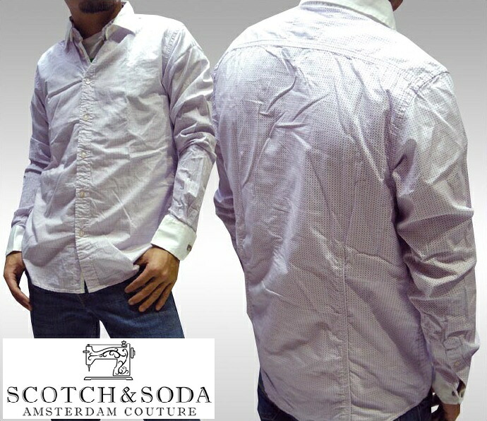 50%OFF セール スコッチ&ソーダ スコッチアンドソーダ scotch&soda メンズ 長袖 シャツ ドット柄 クレリック アタッチドカラー パープル カフス トップス カジュアル セレブ ヨーロピアン ヴィンテージ Safari ブランド 232