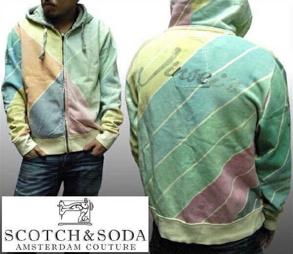スコッチウイスキー\u0026炭酸ソーダ スコッチアンドソーダ scotch\u0026soda メンズ 長袖 パーカー ジップアップ 総柄 ヴィンテージ ウォッシュマルチカラー フーディー トップス 心地好い サーフ セレブ 表どおり ヨーロピアン ヴィンテージ Safari ブランド名 305