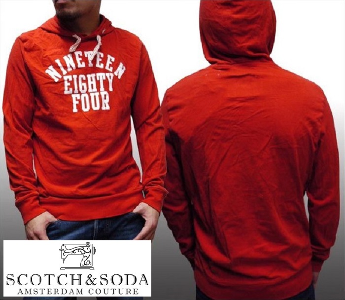 \店内全品ポイント11倍/ スコッチ&ソーダ スコッチアンドソーダ scotch&soda メンズ 長袖 パーカー プルオーバー NINETEEN EIGHTY FOUR レッド フーディー トップス カジュアル サーフ セレブ ストリート ヨーロピアン ヴィンテージ Safari ブランド 311