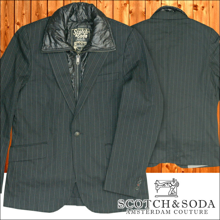 スコッチ&ソーダ スコッチアンドソーダ scotch&soda メンズ 1つボタン シングル インナーベスト付き テーラードジャケット ストライプ ブラック ブレザー ジャケット カジュアル サーフ セレブ ストリート ヴィンテージ Safari ブランド 326