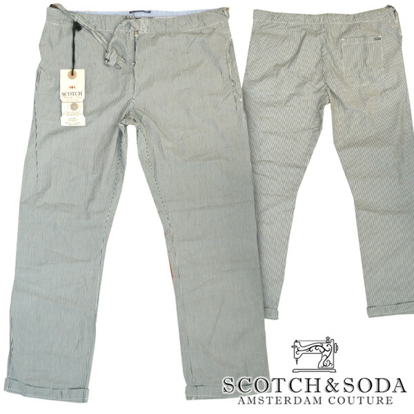 ＼店内全品ポイント11倍／ スコッチ&ソーダ スコッチアンドソーダ scotch&soda メンズ ワイド イージーパンツ ストライプ ウォッシュブラック ホワイト ズボン ボトムス カジュアル サーフ セレブ ストリート ヨーロピアン ヴィンテージ Safari ブランド 042