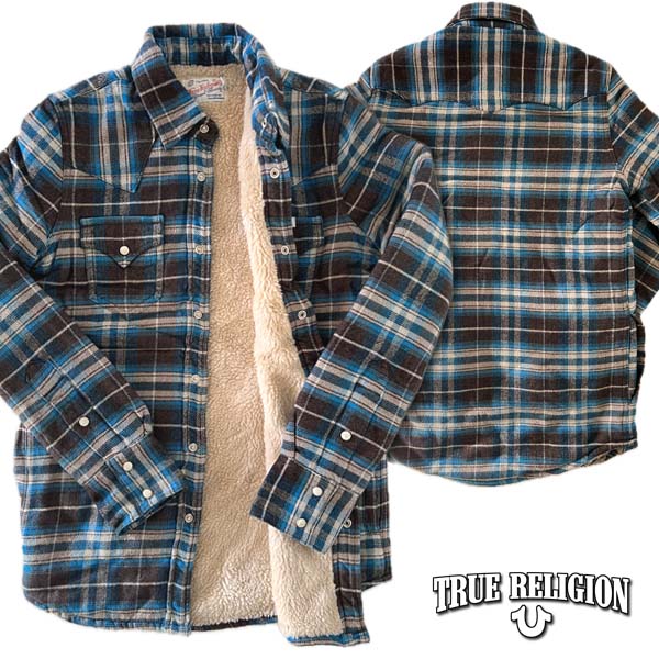 60%OFF 大売り出し  貨物輸送無料 TRUE RELIGION トゥルーレリジョン ボア キルティング ウェスタンシャツ 上衣 BLUE  ボア付 フランネルプルオーバー アウター メンズ レディース ご機嫌ブランド名 心地好い 定期刊行物割り増し金 ジーンズ ブランド名