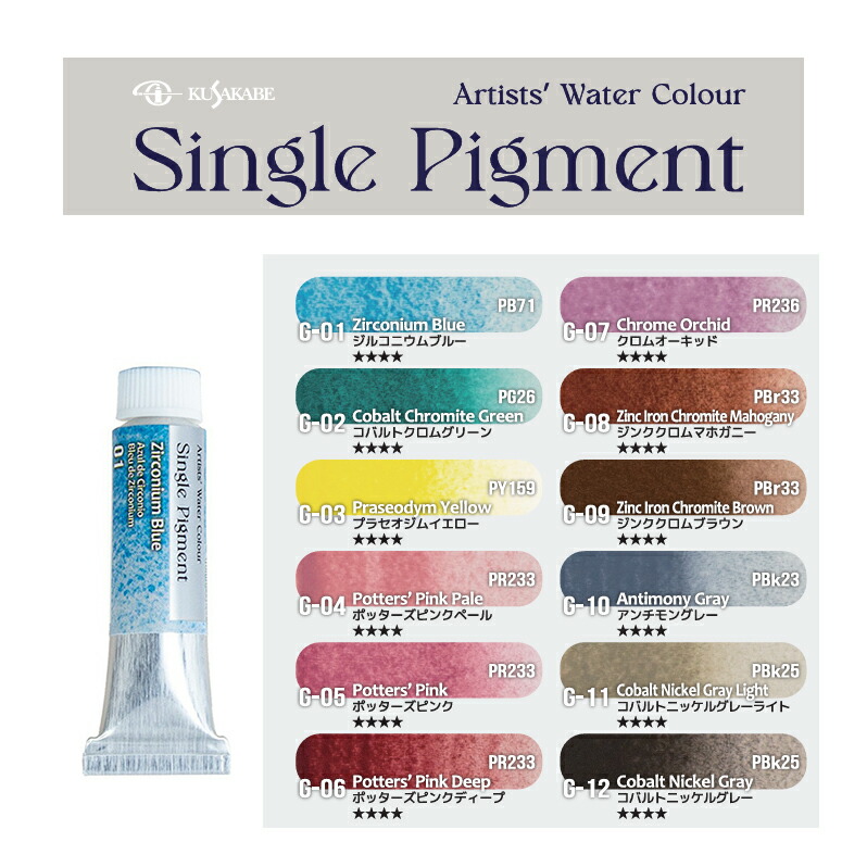 楽天市場】クサカベ 透明水彩絵具 シングルピグメント 全18色 4