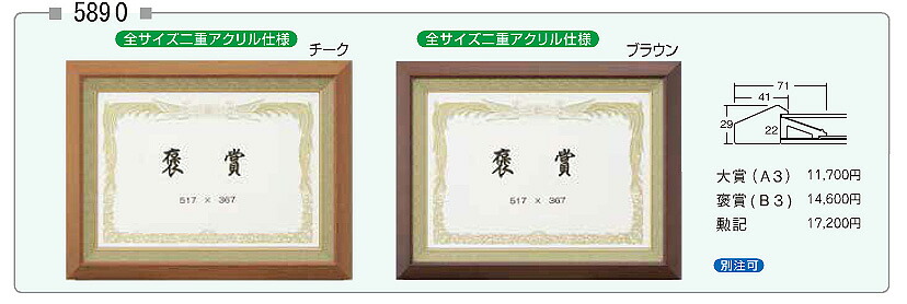 【送料無料】 褒章、百歳の祝状サイズ 大額　賞状額 5890　褒章サイズ（517×367mm）