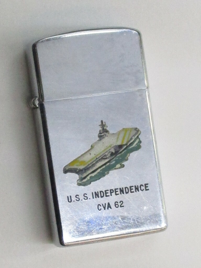 ビンテージZippo 航空母艦 インディペンデンス タウン カントリー スリムサイズ ポリッシュ仕上げ 1959年製 VG U-212 アメリカ海軍  空母 送料無料/新品