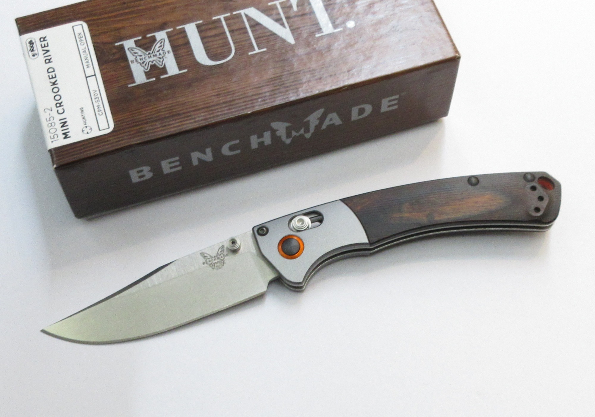 長椅子お手伝いさん 九寸五分 15085-2 ミニクロックドリバー  S30V  USA製 (F-619) BENCHMADE HUNT MINI CROOKED RIVER