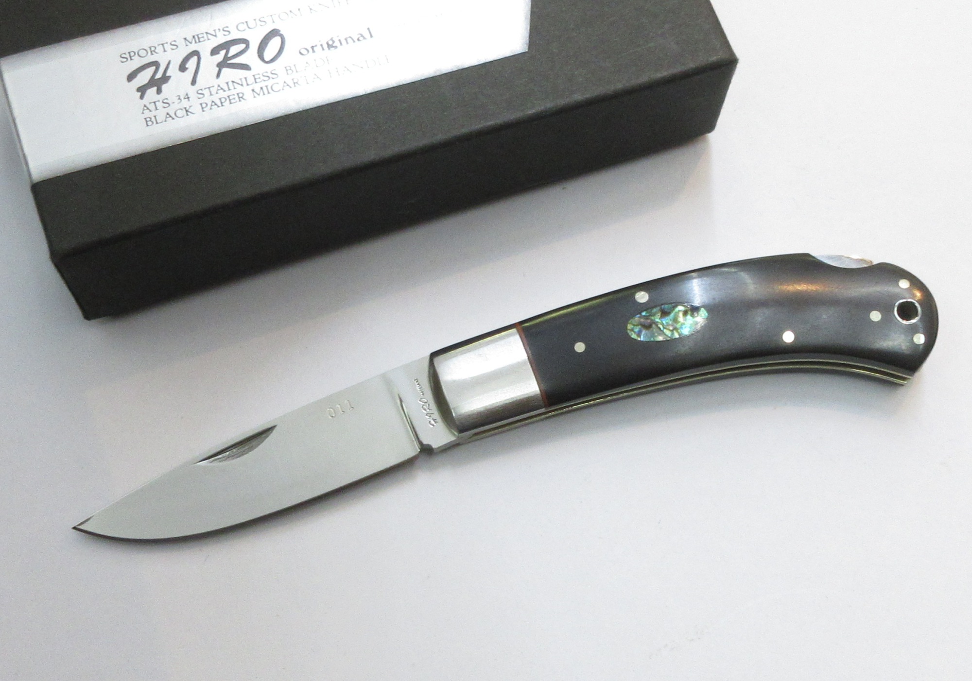 ヒロ 九寸五分 2201/4 (集積回路 CUT製) アバロンインレイハンドル ATS-34 押さえる品011 日本製 (F-810) HIRO