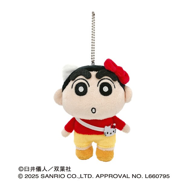7月発売予定　クレヨンしんちゃん×サンリオキャラクターズ ぬいぐるみマスコット　(1)しんちゃん(ハローキティ)赤画像