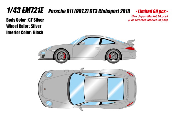 EIDOLON 1/43 ポルシェ 911(997.2) GT3 クラブスポーツ 2010 GTシルバー 完成品ミニカー EM721E