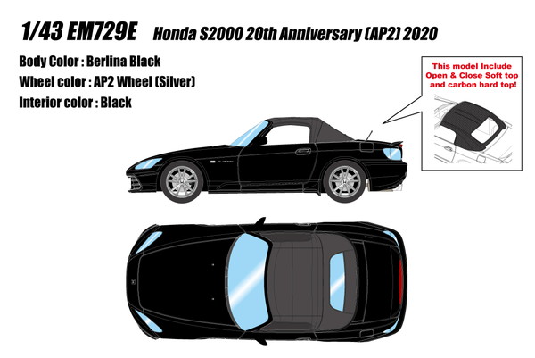 EIDOLON 1/43 ホンダ S2000 20th Anniversary (AP2) 2020 ベルリナブラック 完成品ミニカー EM729E|トイスタジアム2号店
