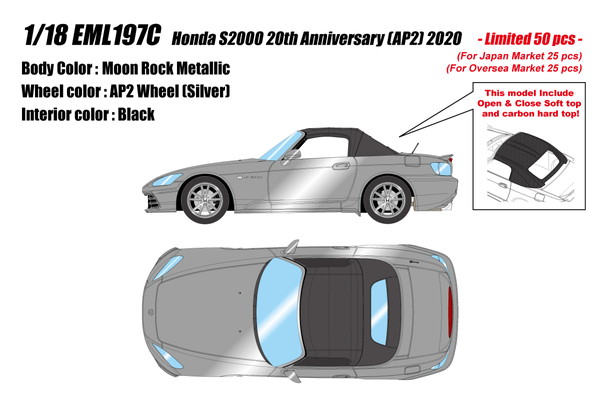 【送料無料】　EIDOLON 1/18 ホンダ S2000 20th Anniversary (AP2) 2020 ムーンロックメタリック 完成品ミニカー EML197C