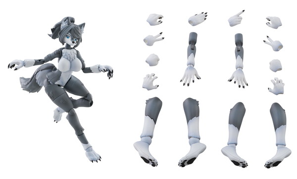 【6月発売予定】　アオシマ けもプラ ハイイロオオカミ+アーム&レッグパーツセット 01 [ハイイロオオカミカラー] ノンスケール 色分け済プラモデル