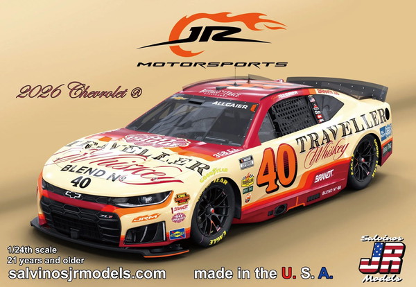 【8月発売予定を組む】 サルビノスJRモデルズ 1/24 ジャスティン・オルゲイアー #40 JRモータースポーツ トラベラーズ ウィスキー シボレー カマロ NASCAR 2026 デイトナ500 プラモデル JRMC2026JAD