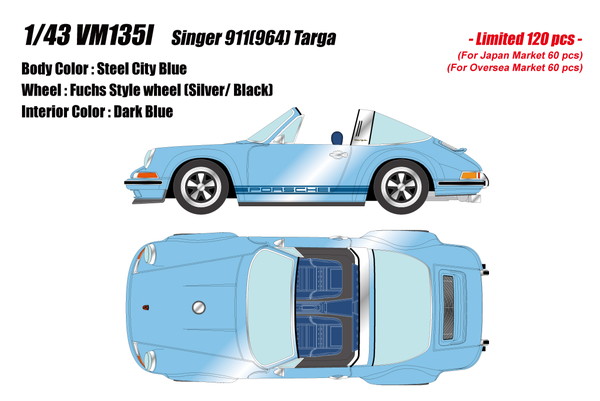 【8月発売予定】　【送料無料】　VISION 1/43 シンガー 911(964) タルガ スチールシティブルー 完成品ミニカー VM135I