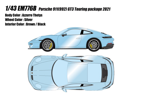 【9月発売予定を組む】 【貨物輸送無料】 EIDOLON 1/43 ポルシェ 911(992) GT3 ツーリング包み 2021 アズーロテティス 研ぎ澄ます品ミニカー EM776B