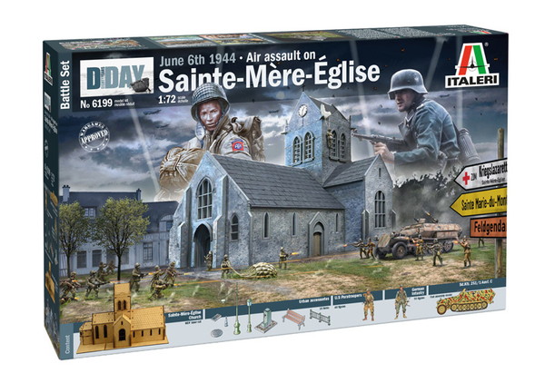 【9月再入荷予定を組む】 イタレリ 1/72 WW.II ノルマンディーの武装戦闘 サント・メール・エグリーズ 1944年6月6日 揉みあい書き割り プラモデル IT6199