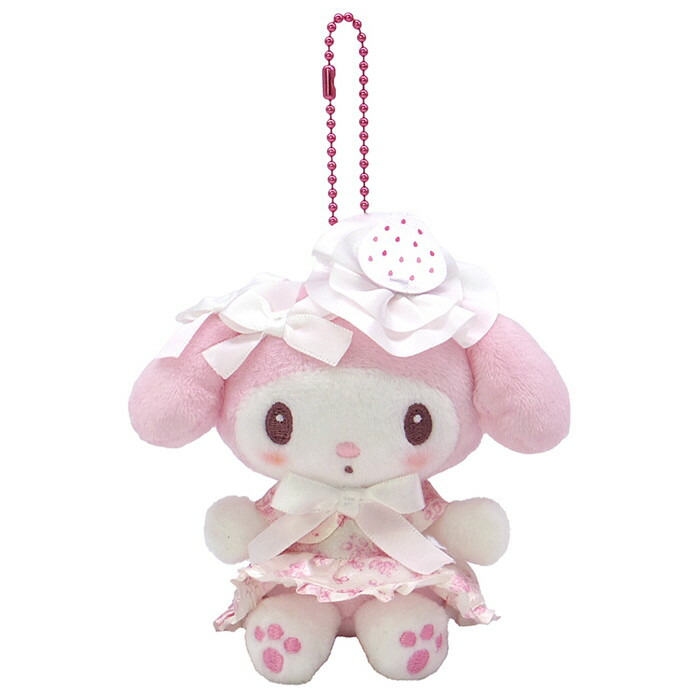 マイメロディ　白いちごティータイム　ぬいぐるみ　マスコットホルダー　タグ付き マイメロディ 白いちごのティータイム マスコットホルダー