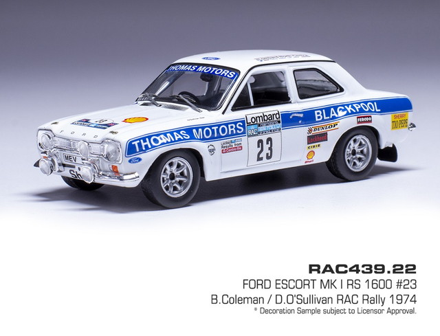IXO MODELS 1/43 フォード エスコート MK1 RS1600 RACラリー1974年 #23 B.Coleman - D.O'Sullivan 完成品ダイキャストミニカー RAC439