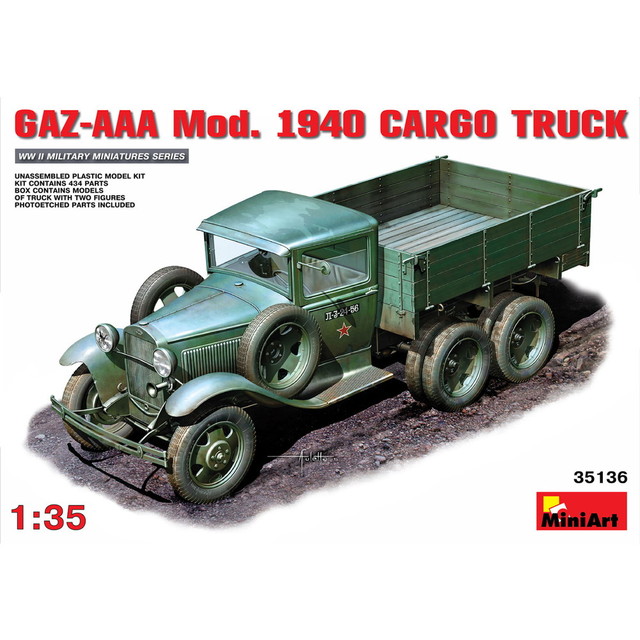 ミニアート 1/35 WW.II ソビエト軍 GAZ-AAA 1940年型 カーゴトラック フィギュア2体付属 プラモデル MA35136