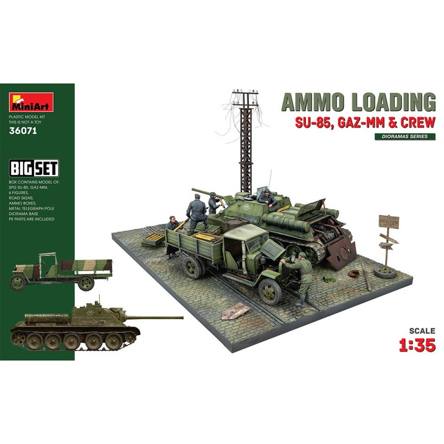 ミニアート 1/35 WW.II ソビエト軍 SU-85 & GAZ-MM & ソビエト軍兵士 弾薬補給 豪華情景セット プラモデル MA36071