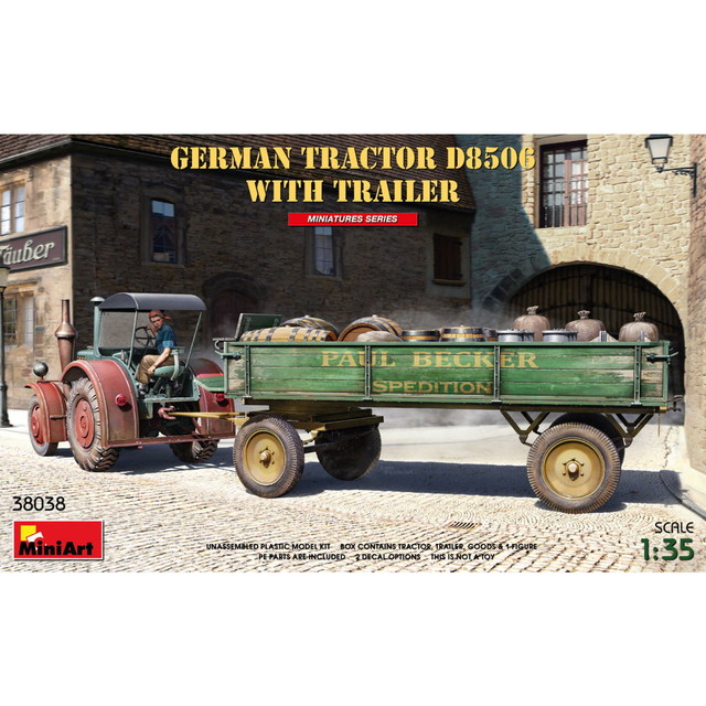 ミニアート 1/35 1930-50年代 ドイツ製 トラクター D8506 カーゴトレーラー牽引 積載貨物 & ドライバーフィギュア付属 プラモデル MA38038