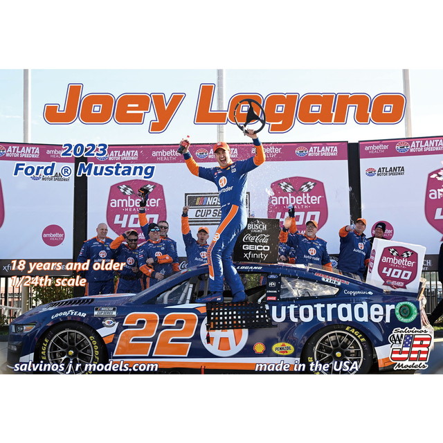 サルビノスJRモデルズ 1/24 ジョーイ・ロガーノ #22 オートトレーダー フォード マスタング NASCAR 2023 アンベターヘルス400 ウィナー プラモデル PF2023JLA
