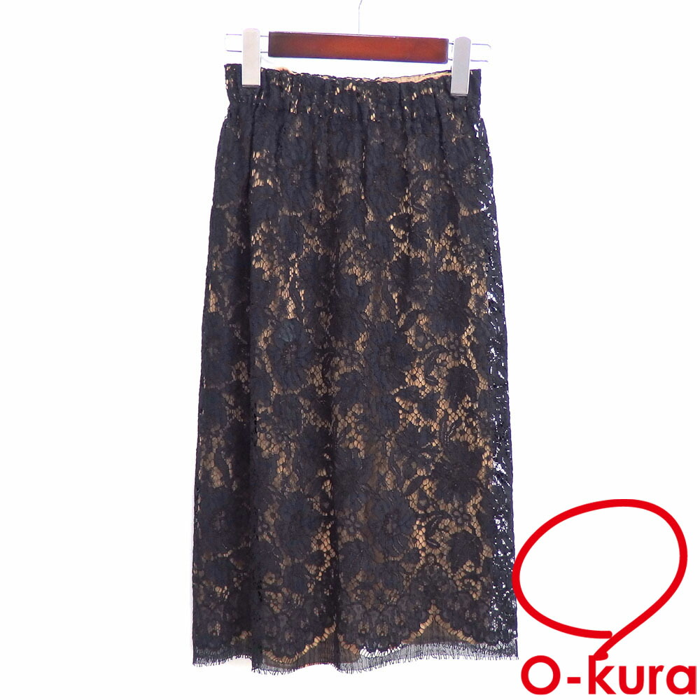 グッチ スカート レディース 膝下丈 ひざ下 コットン他 ブラック ベージュ サイズ36 レース 古着 アパレル 洋服