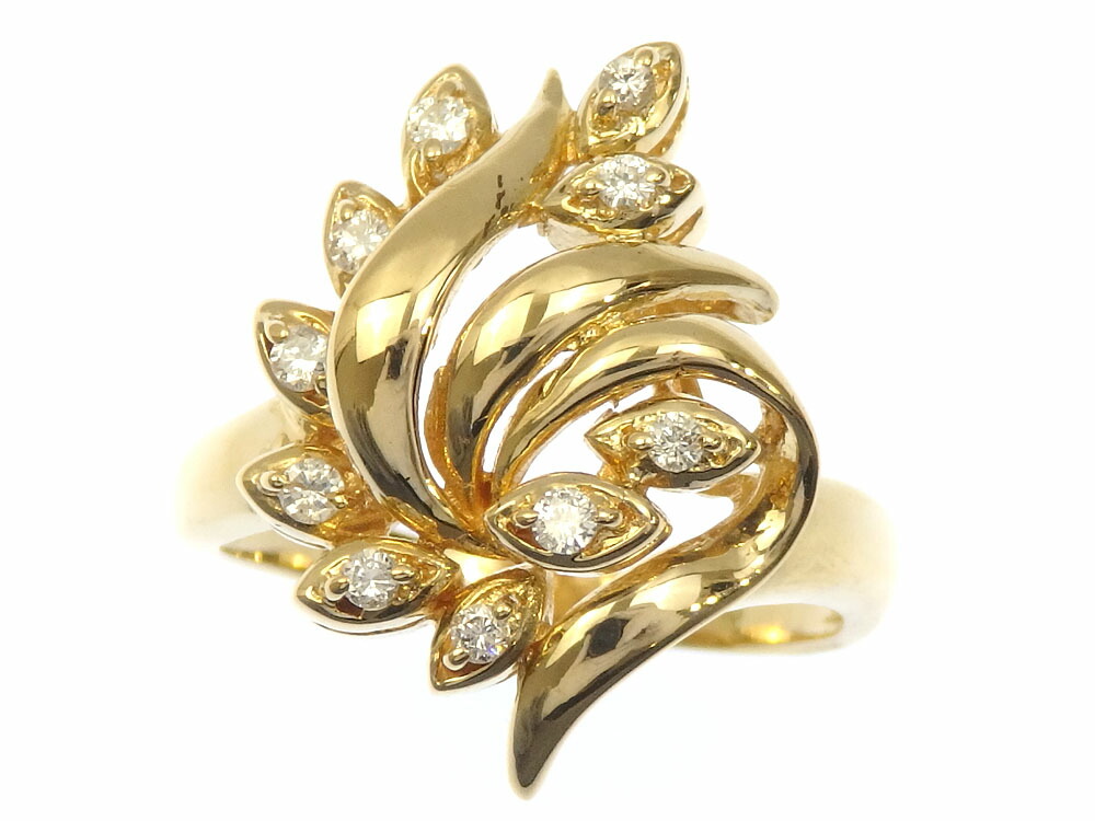 ダイヤモンド リング レディース 750 5.8g 0.18ct イエローゴールド ...