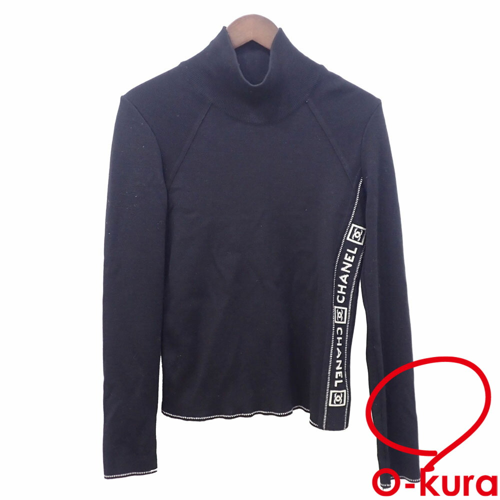 【中古】 シャネル ニット ウール 長袖 ハイネック レディース ブラック 黒 サイズ40 P22074 スポーツライン 古着 アパレル トップス 洋服｜大蔵質店