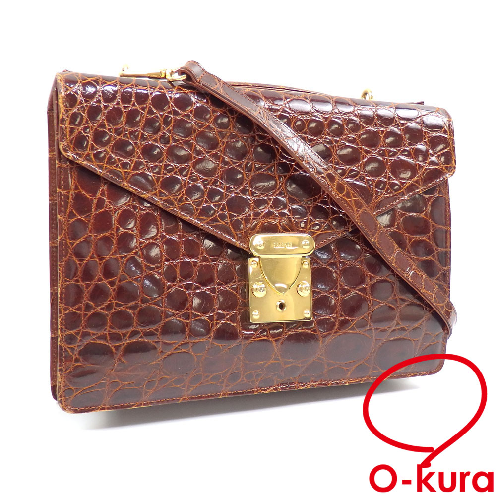 【中古】 コロンボ ショルダーバッグ レディース 赤銅色 赤銅色 クロコダイル なめし革 肩かけ 御手々 2WAY