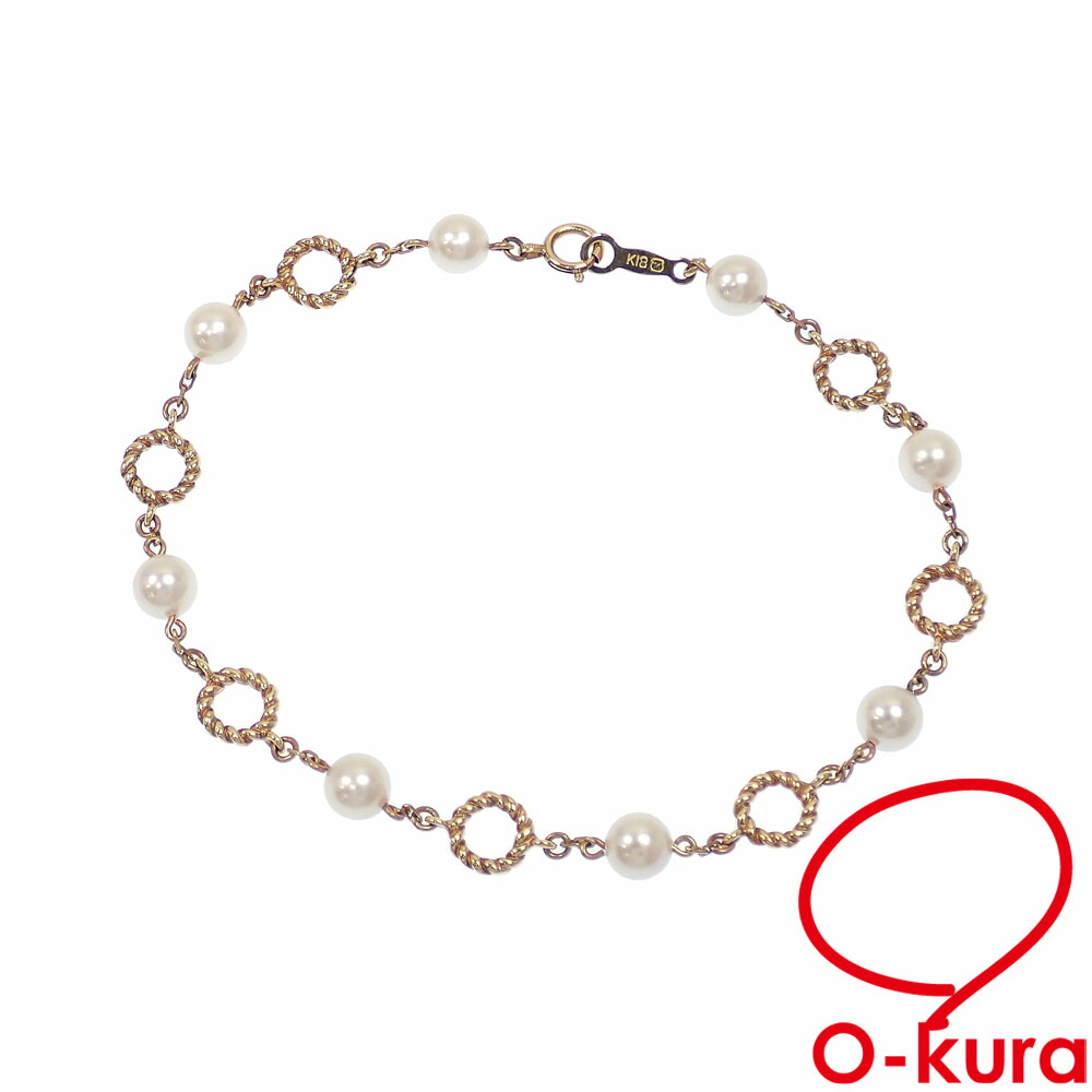 【美品】18金MIKIMOTO パール クロスモチーフ ブレスレット　K18YG ミキモト MIKIMOTO K18YG イエローゴールド パール ブレスレット