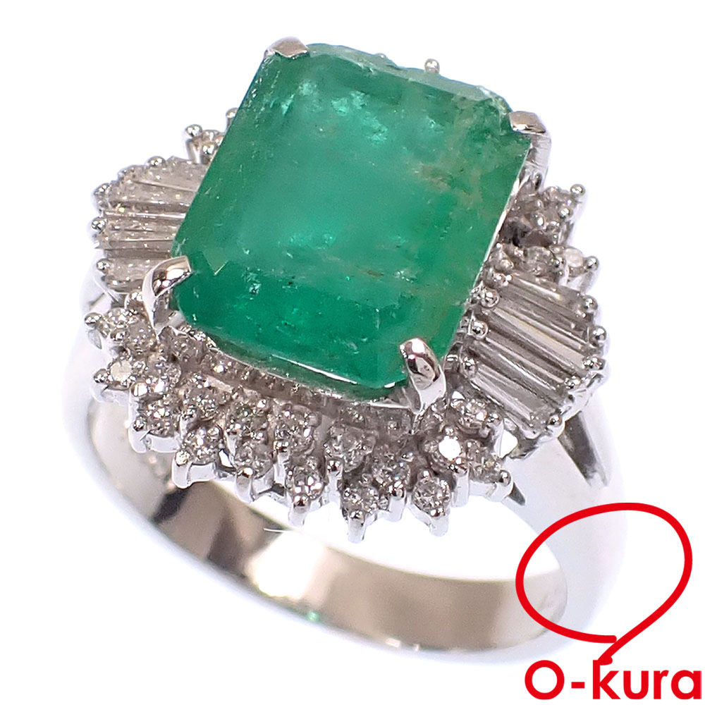 楽天市場】【中古】Pt900 エメラルドデザインリング
