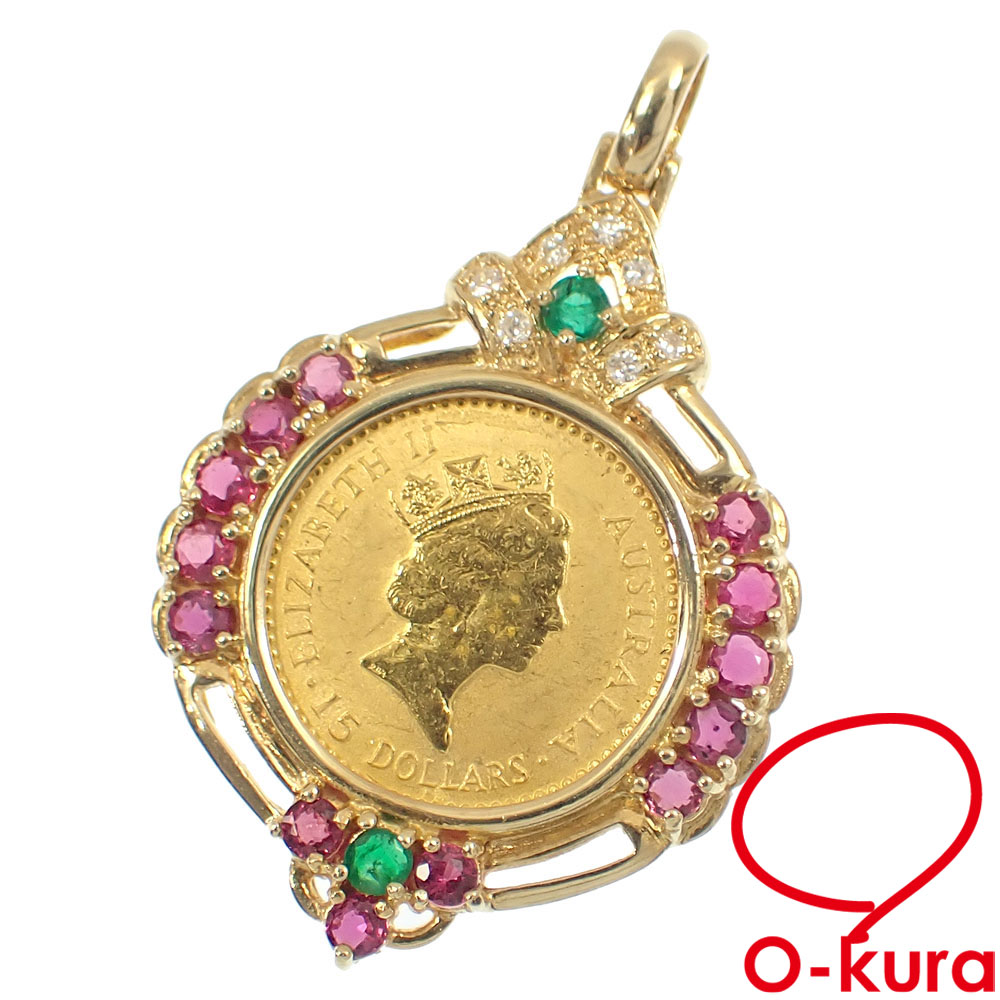 カナダペンダント　ルビ　ダイヤモンド付き メイプルリーフ金貨 1/10オンス ダイヤモンド ルビー ペンダント | 高