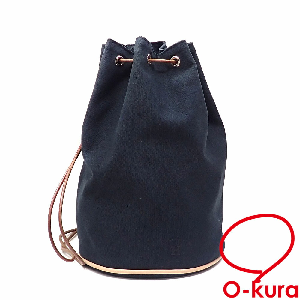 入手困難　エルメス　ポロションミミル　巾着バッグ　ネイビー 楽天市場】HERMES エルメス ポロションミミル 巾着型 Hロゴ刺繍