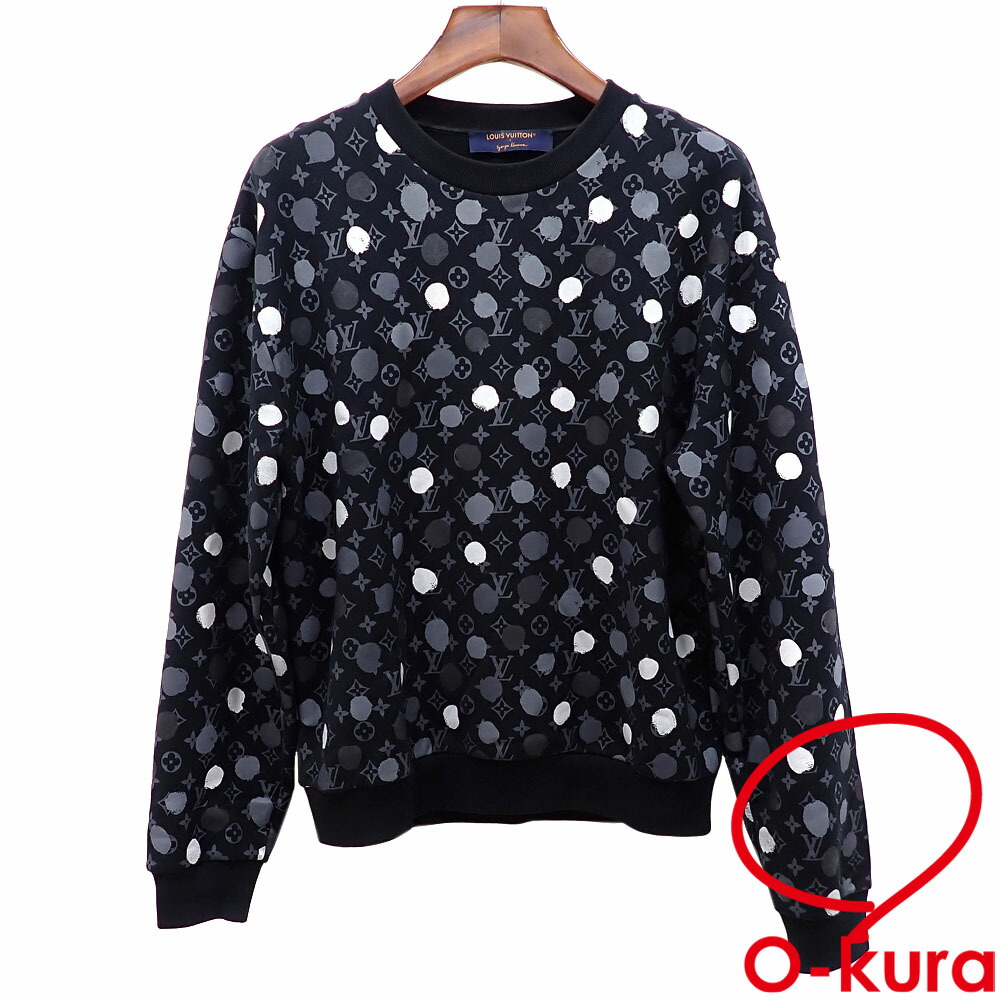 【中古】 ルイ・ヴィトン トレーナー LV×YK ペインティッドドット クルーネック メンズ ブラック グレー Lサイズ 綿 草間彌生 水玉 RM231H 古着 アパレル トップス 洋服 57,000円