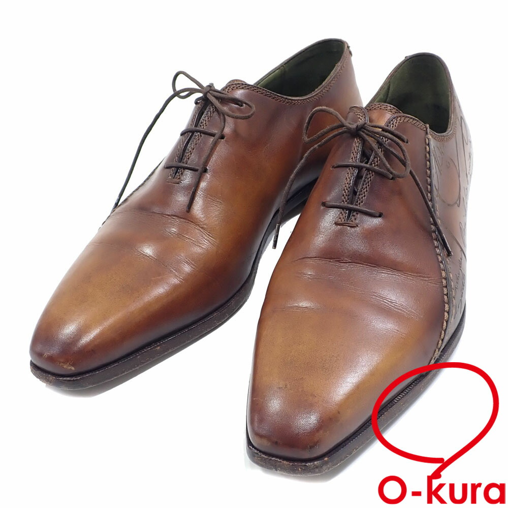 【中古】 ベルルッティ ビジネスシューズ メンズ スクリットレザー ブラウン 茶色 約27.0cm-27.5cm レースアップ 古着 アパレル 靴 48,000円