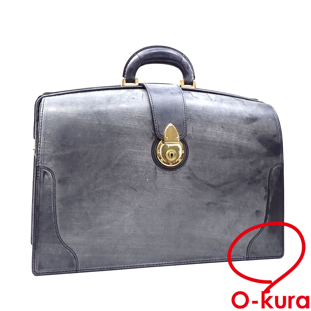 【中古】 大峽製鞄 ハンドバッグ ダレスバッグ メンズ ネイビー レザー