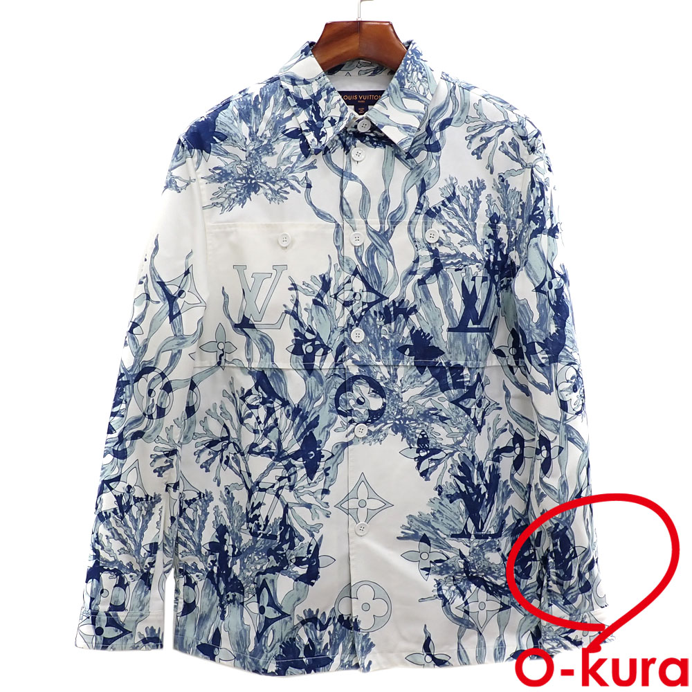 【中古】 ルイ・ヴィトン グラフィックジャケット メンズ コットン ブルー系マルチカラー Sサイズ LV ロゴ プリンテッド オーバーシャツ RM232M 26 HPB25W 古着 アパレル アウター 洋服