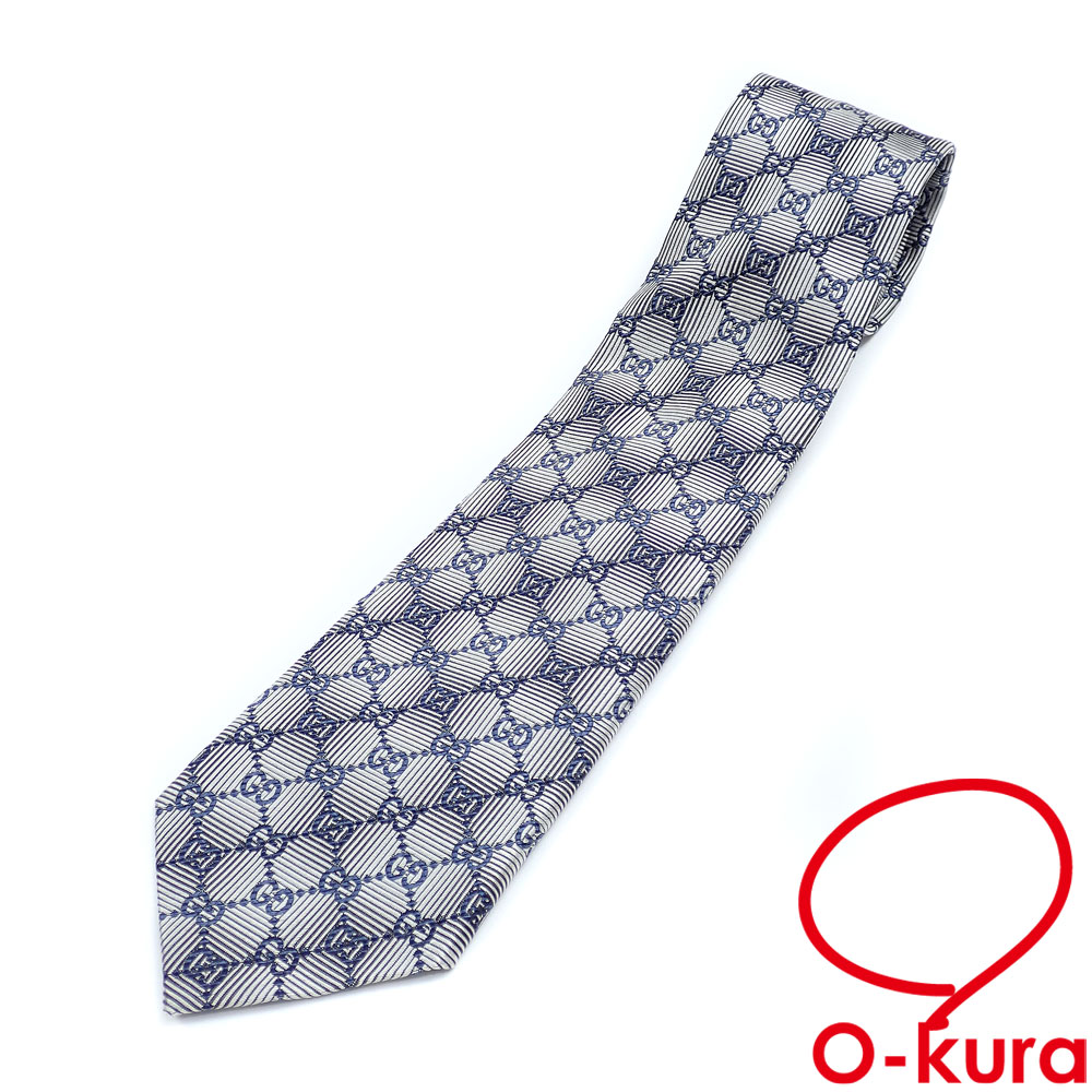 【中古】 グッチ タイ メンズ 絹地 ダブルG行動様式 しろがね色 408869 4E002 古着 御召しもの
