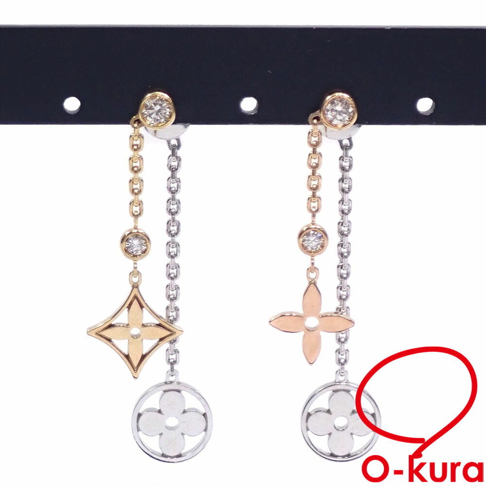 【極美品】ルイヴィトン ピアス モノグラム チェーン シルバー ルイヴィトン M02227 フープピアス・モノグラム チェーン シルバー