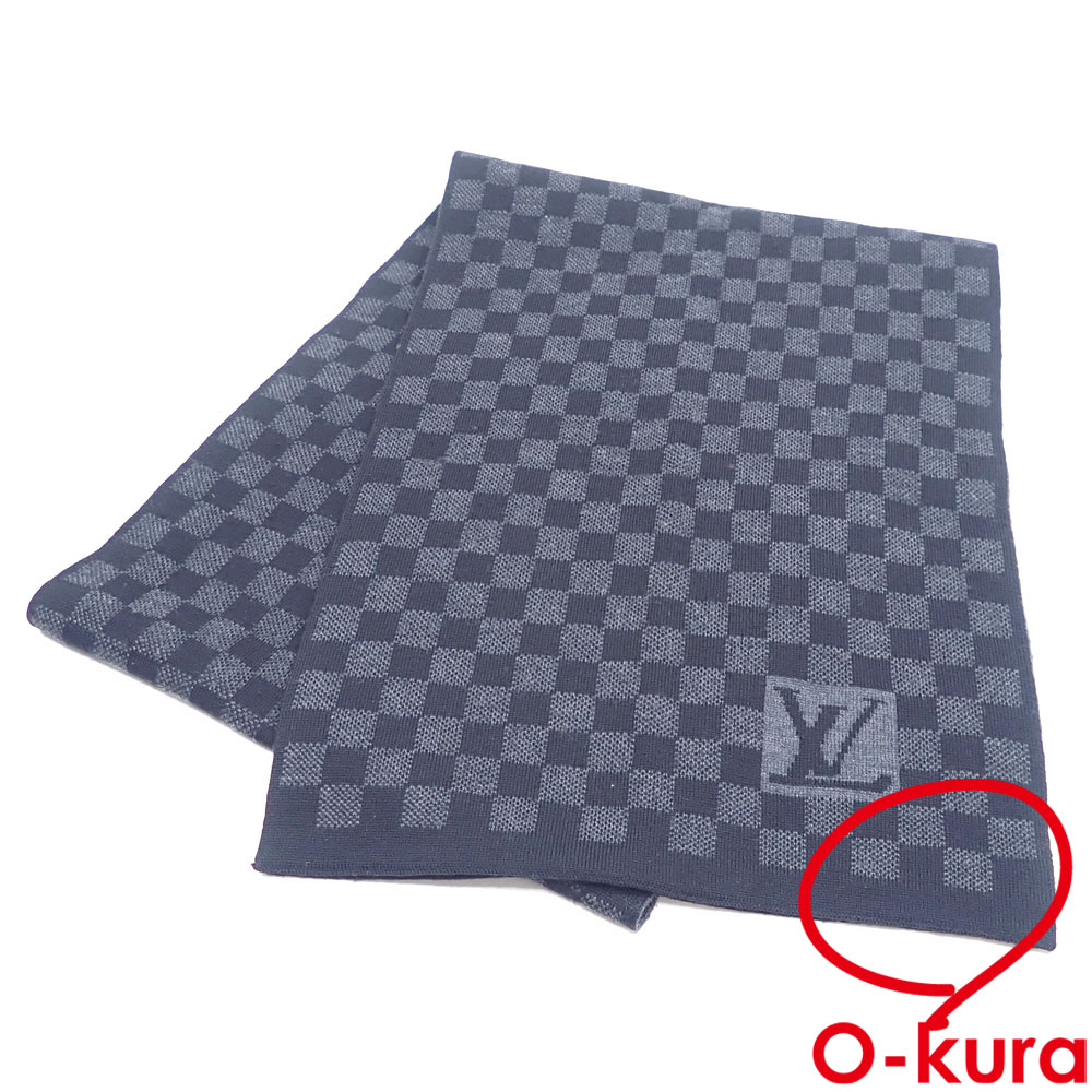 【中古】 ルイ・ヴィトン 消音装置 エシャルプ・プティ ダミエ メンズ 黒いこと 黒 羊毛 ダミエ・グラフィット M74200 古着 お召しもの