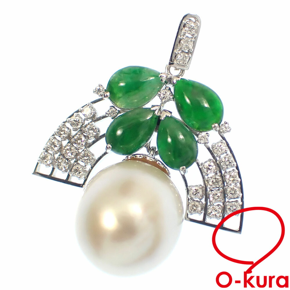 【中古】 パール 翡翠 ダイヤモンド ペンダントトップ レディース Pt900 12.6mm D0.43ct 10.6g プラチナ 真珠 ヒスイ ジェイド ペンダントヘッド