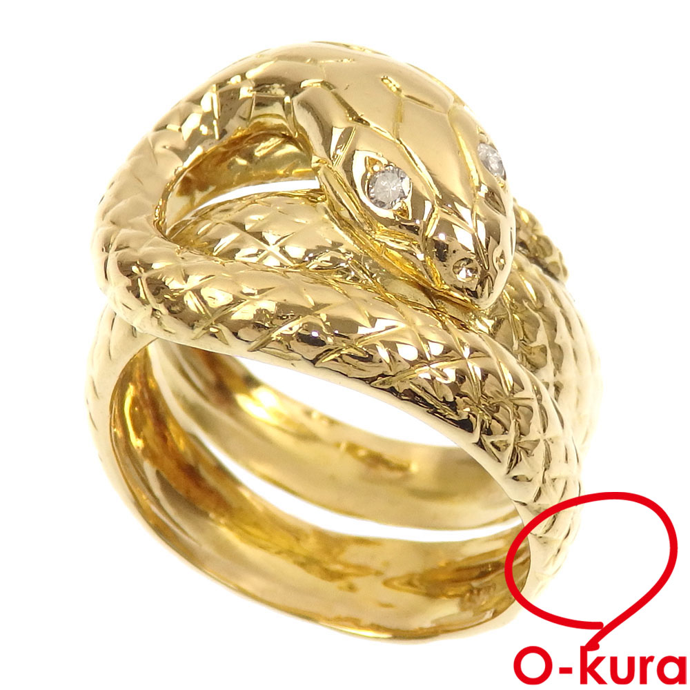 【中古】 ダイヤモンド スネークモチーフ リング レディース K18YG 14号 13.0g 18金 イエローゴールド 750 蛇 指輪